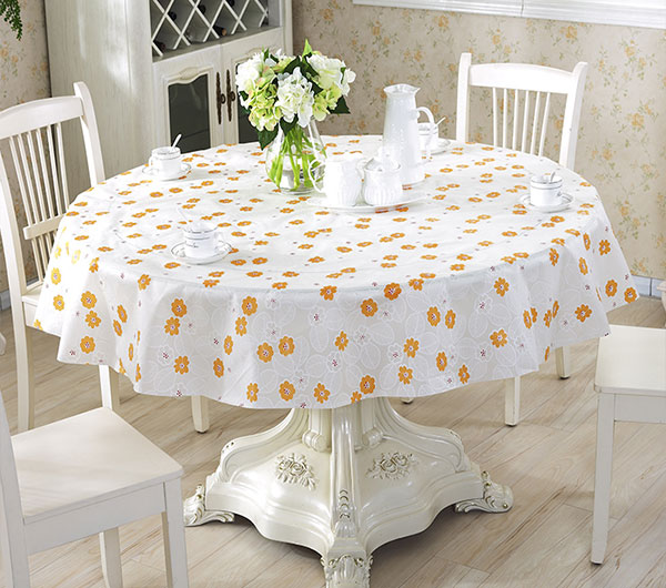 Round White Orange dotted Table Cover